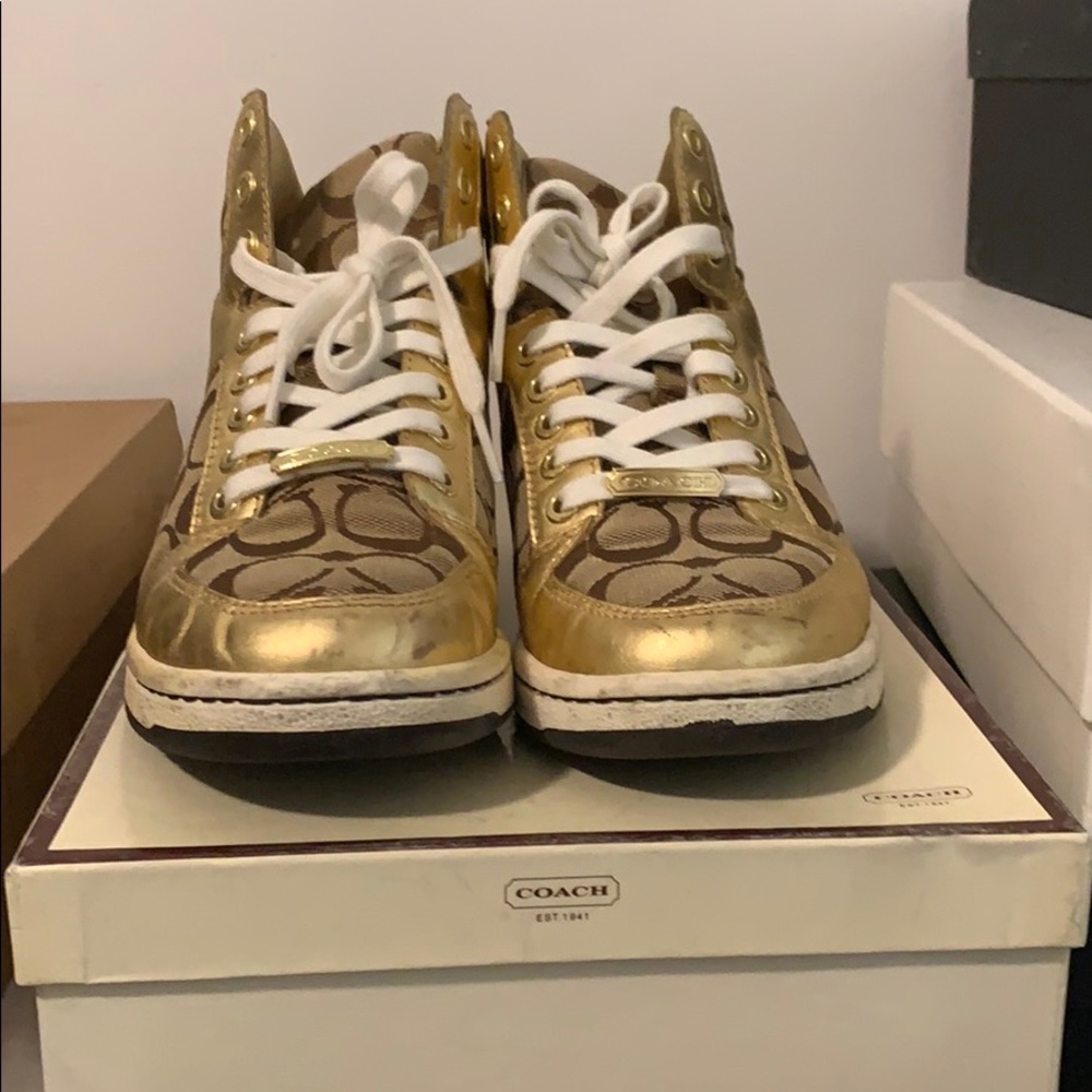 Gold coach logo sneakers